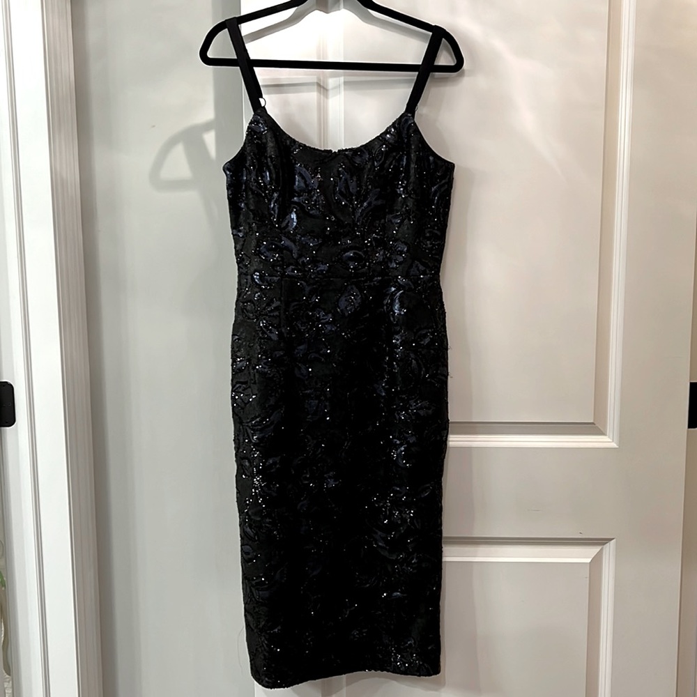 Dress the Population, Size: Large, “Lynda” Dress Black/Blue Sequin Midi Length